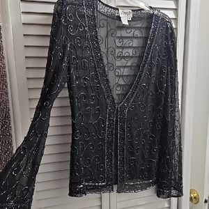 Vintage Sheer -Elegant Black Sheer Top with Glitter Accents